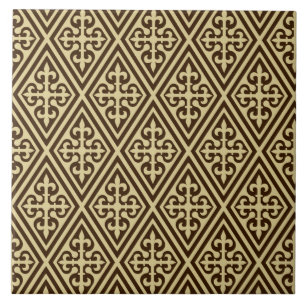 Mediaeval Cross Damask - Dark Brown and Tan Tile