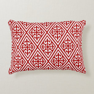 Mediaeval Cross Damask - Deep Red and White Decorative Cushion
