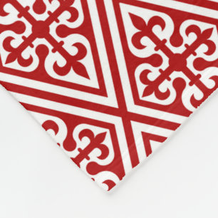 Mediaeval Cross Damask - Deep Red and White Fleece Blanket
