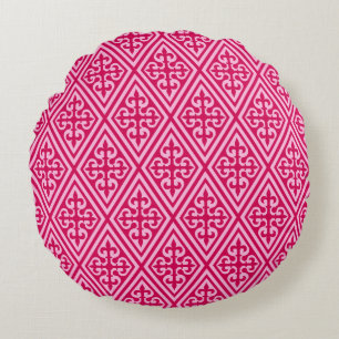 Mediaeval Cross Damask - Fuchsia Pink Round Cushion