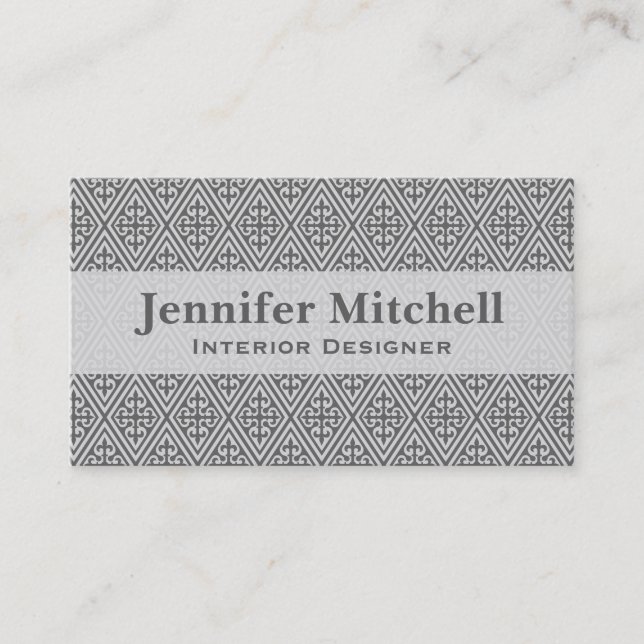 Mediaeval Cross Damask - Silver Grey / Grey Business Card (Front)