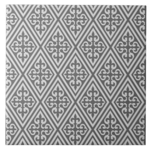 Mediaeval Cross Damask - Silver Grey / Grey Tile