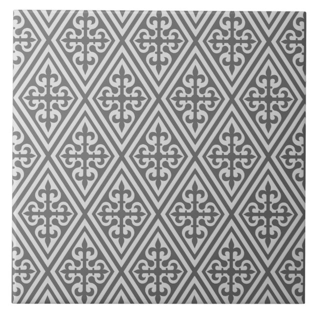 Mediaeval Cross Damask - Silver Grey / Grey Tile (Front)