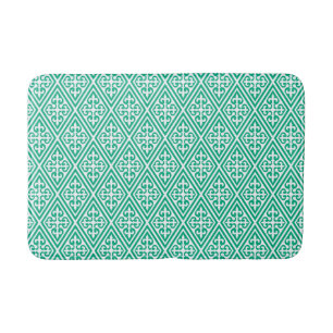 Mediaeval Cross Damask - Turquoise and White Bath Mat