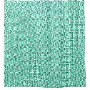 Mediaeval Cross Damask - Turquoise and White Shower Curtain