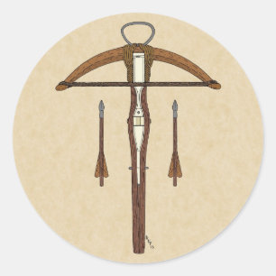 Mediaeval Crossbow with Bolts Classic Round Sticker