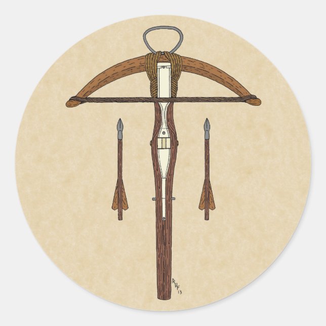 Mediaeval Crossbow with Bolts Classic Round Sticker (Front)