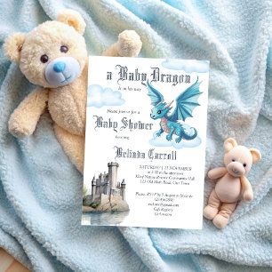 Mediaeval cute baby dragon baby shower invitation
