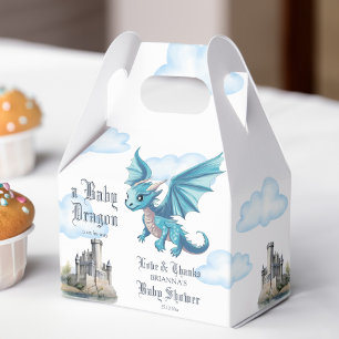 Mediaeval cute blue dragon baby shower customised favour box