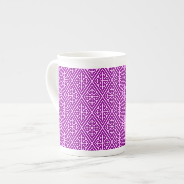 Mediaeval Damask Diamonds, amethyst purple Bone China Mug (Front Left)