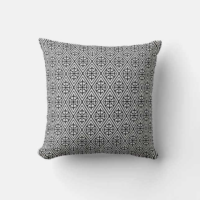 Mediaeval Damask Diamonds, black and white Cushion (Front)