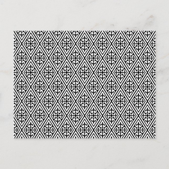 Mediaeval Damask Diamonds, black and white Postcard (Front)