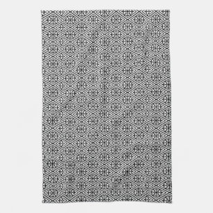 Mediaeval Damask Diamonds, black and white Tea Towel