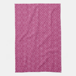 Mediaeval Damask Diamonds, burgundy wine Tea Towel