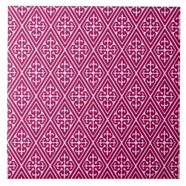 Mediaeval Damask Diamonds, burgundy wine Tile (Front)
