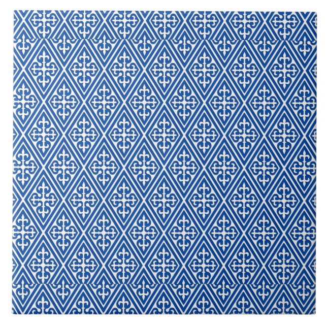 Mediaeval Damask Diamonds, cobalt blue Tile (Front)