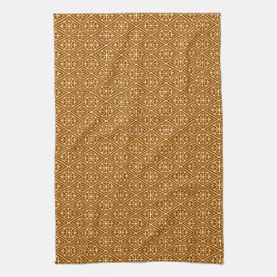 Mediaeval Damask Diamonds, copper and cream Tea Towel