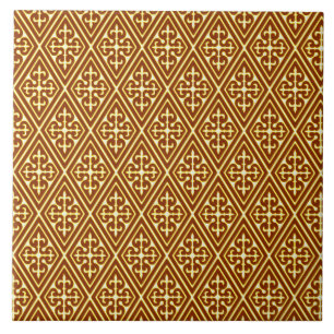 Mediaeval Damask Diamonds, copper and cream Tile