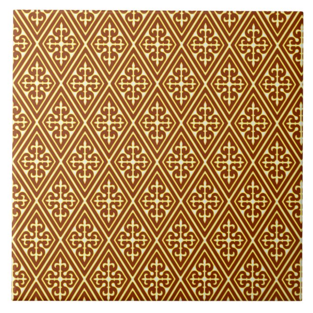 Mediaeval Damask Diamonds, copper and cream Tile (Front)