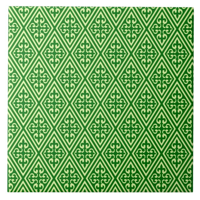 Mediaeval Damask Diamonds, dark pine green Tile (Front)