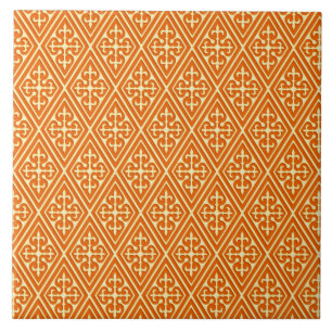 Mediaeval Damask Diamonds, mandarin orange Tile