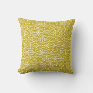 Mediaeval Damask Diamonds, mustard gold Cushion