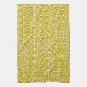 Mediaeval Damask Diamonds, mustard gold Tea Towel