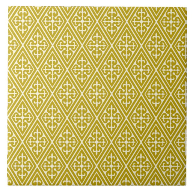 Mediaeval Damask Diamonds, mustard gold Tile (Front)