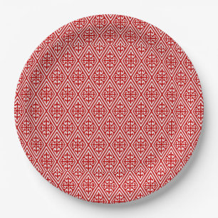 Mediaeval Damask Diamonds, red and white Paper Plate