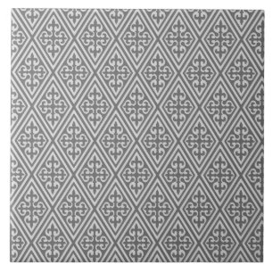 Mediaeval Damask Diamonds, silver grey Tile