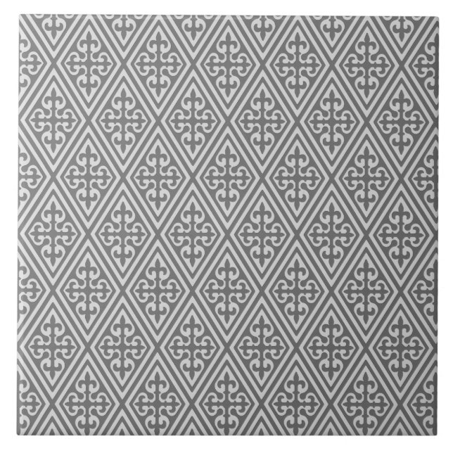 Mediaeval Damask Diamonds, silver grey Tile (Front)
