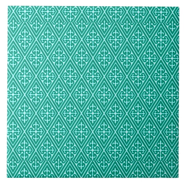 Mediaeval Damask Diamonds, turquoise and aqua Tile (Front)