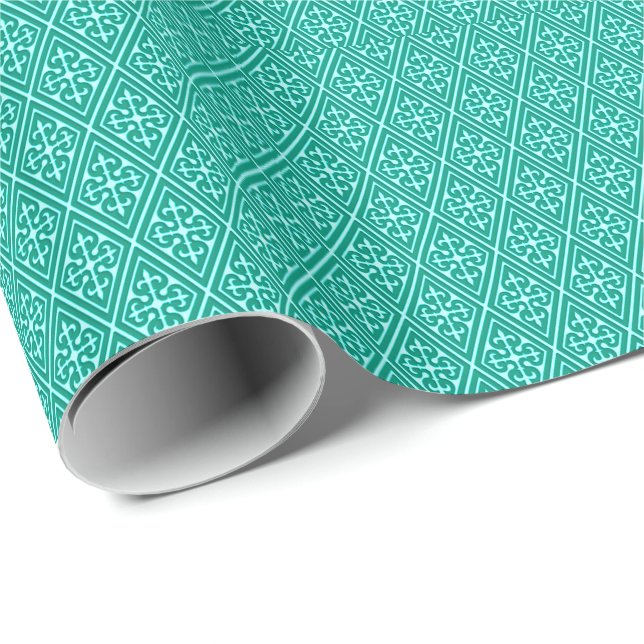 Mediaeval Damask Diamonds, turquoise and aqua Wrapping Paper (Roll Corner)