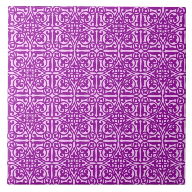 Mediaeval Damask Fleur-de-lis, amethyst purple Tile (Front)
