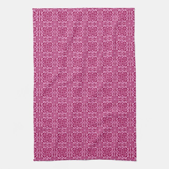 Mediaeval Damask Fleur-de-lis, burgundy wine Tea Towel (Vertical)