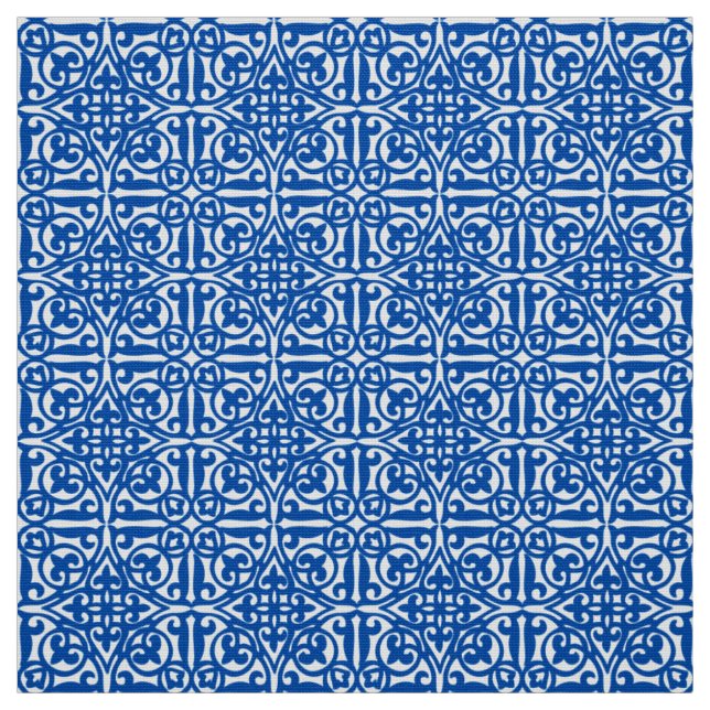 Mediaeval Damask Fleur-de-lis, cobalt blue Fabric (Swatch)