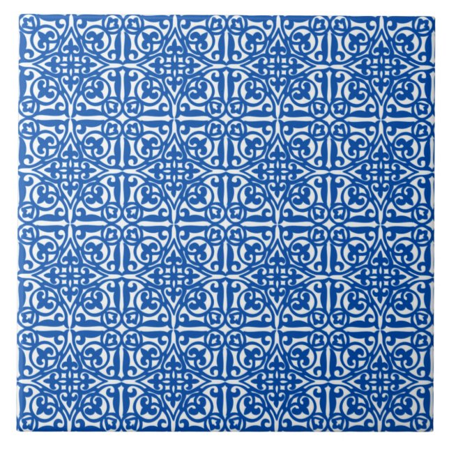Mediaeval Damask Fleur-de-lis, cobalt blue Tile (Front)
