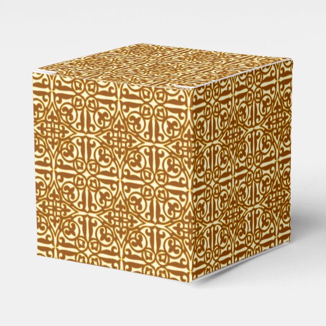 Mediaeval Damask Fleur-de-lis, copper and cream Favour Box (Front Side)