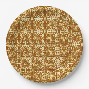 Mediaeval Damask Fleur-de-lis, copper and cream Paper Plate