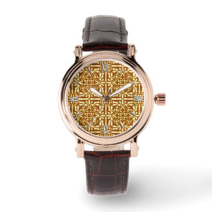 Mediaeval Damask Fleur-de-lis, copper and cream Watch