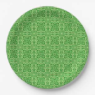 Mediaeval Damask Fleur-de-lis, dark pine green Paper Plate