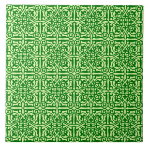 Mediaeval Damask Fleur-de-lis, dark pine green Tile