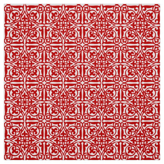 Mediaeval Damask Fleur-de-lis, red and white Fabric (Swatch)