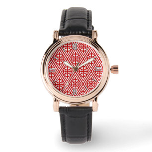 Mediaeval Damask Fleur-de-lis, red and white Watch