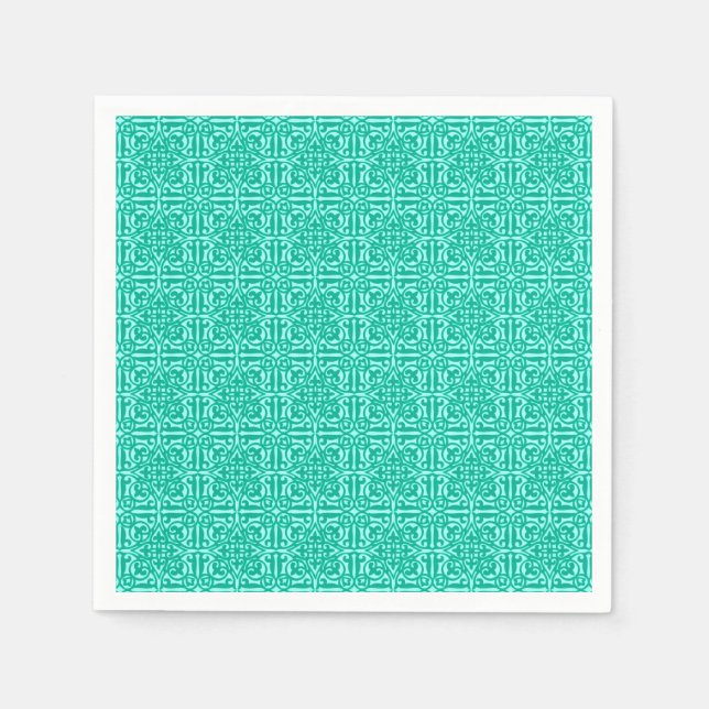 Mediaeval Damask Fleur-de-lis, turquoise & aqua Napkin (Front)