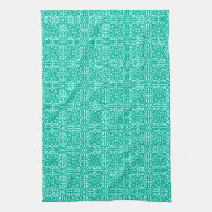 Mediaeval Damask Fleur-de-lis, turquoise & aqua Tea Towel