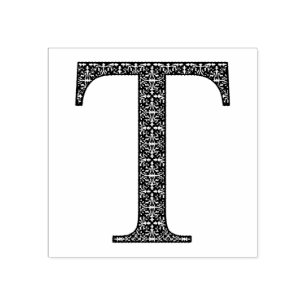 Mediaeval Damask Monogram Letter T Rubber Stamp