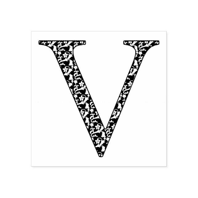 Mediaeval Damask Monogram Letter V Rubber Stamp (Imprint)
