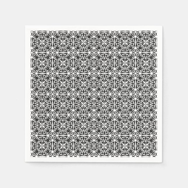 Mediaeval Damask pattern, black and white Napkin (Front)