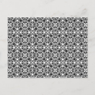 Mediaeval Damask pattern, black and white Postcard